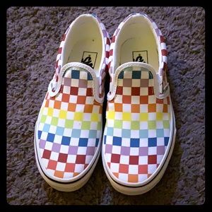 NWOT Kids Rainbow Check Vans